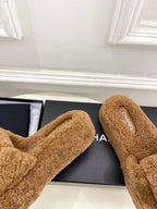 CC 25s Logo Slippers 50mm Brown Wool GHW 435263