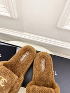 CC 25s Logo Slippers 50mm Brown Wool GHW 435263