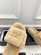 CC 25s Logo Slippers 50mm Beige Wool GHW 435264