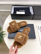 CC 25s Logo Slippers Brown Wool GHW 435267