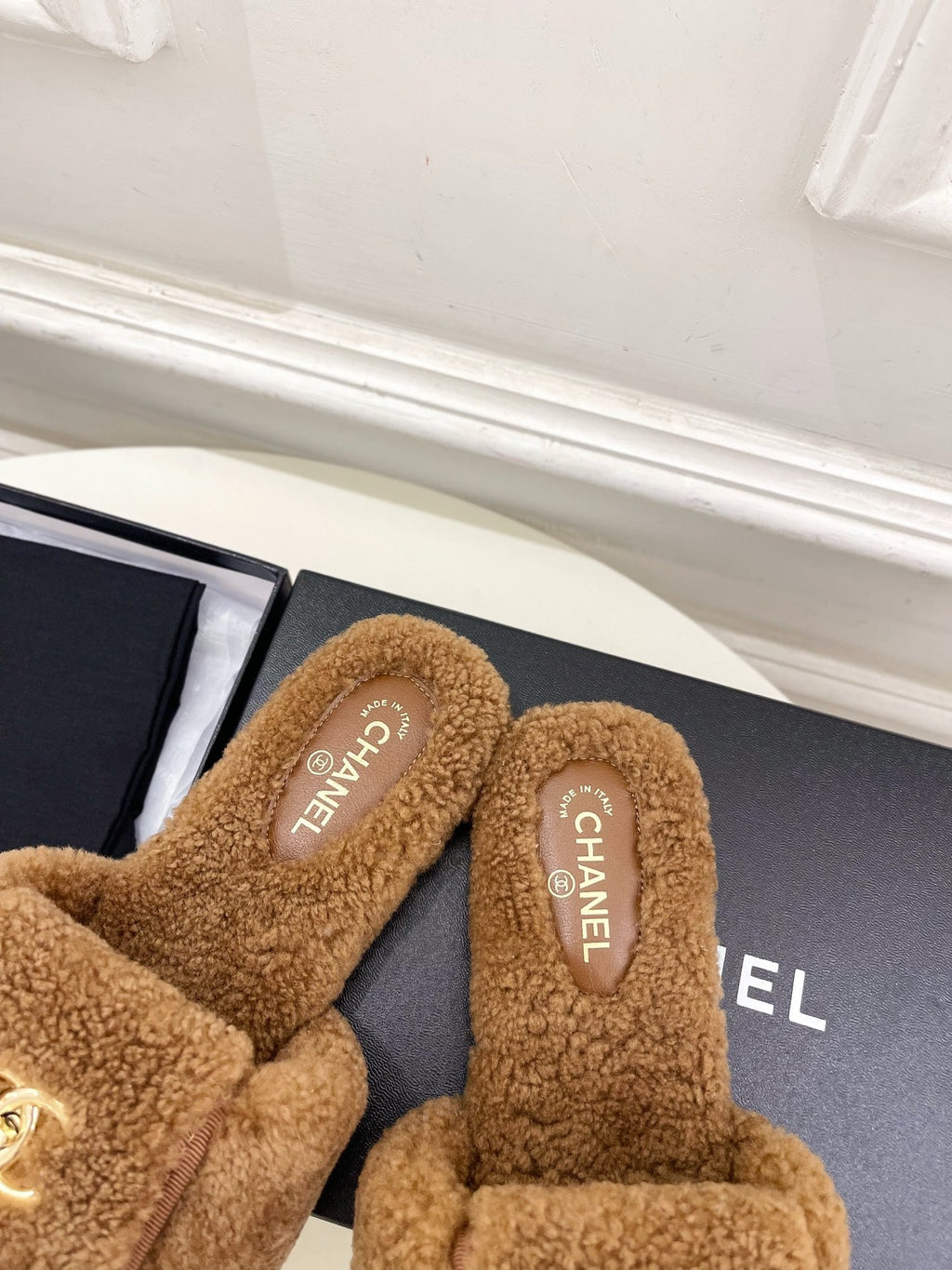 CC 25s Logo Slippers Brown Wool GHW 435267