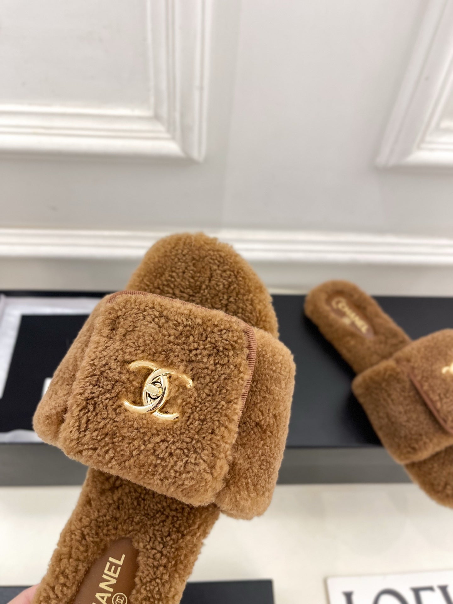 CC 25s Logo Slippers Brown Wool GHW 435267