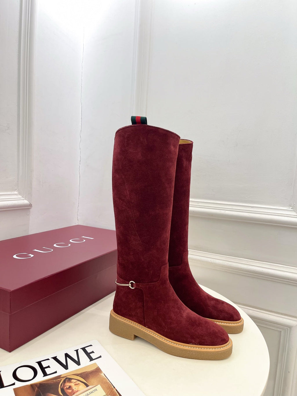 Gucci 25???? hight boots wine red suede 435368