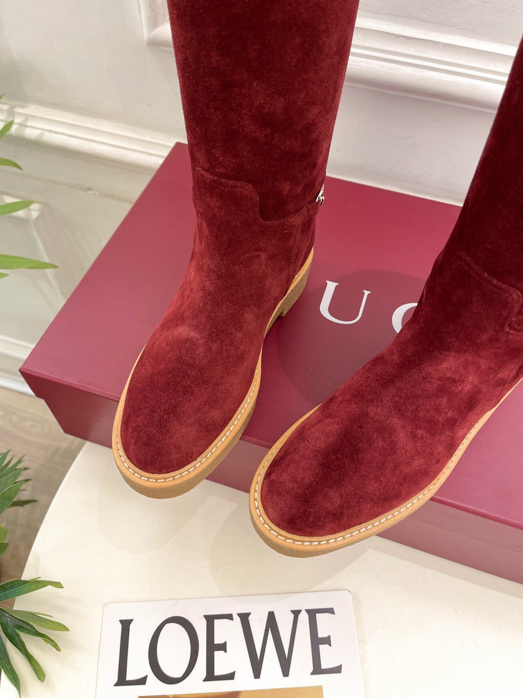 Gucci 25???? hight boots wine red suede 435368