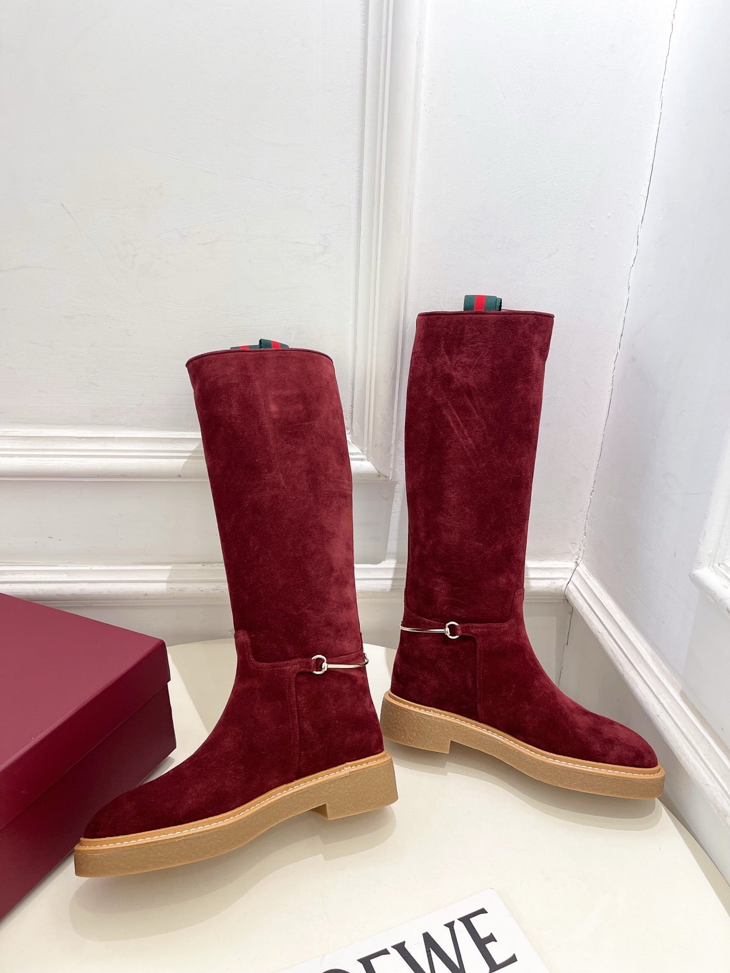 Gucci 25???? hight boots wine red suede 435368