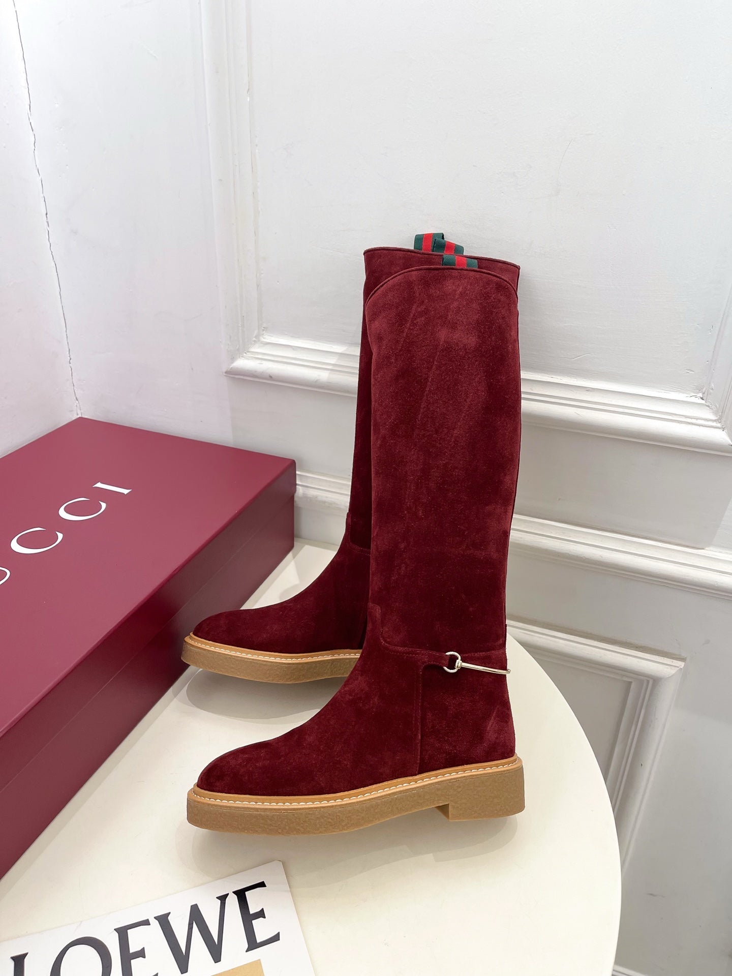 Gucci 25???? hight boots wine red suede 435368