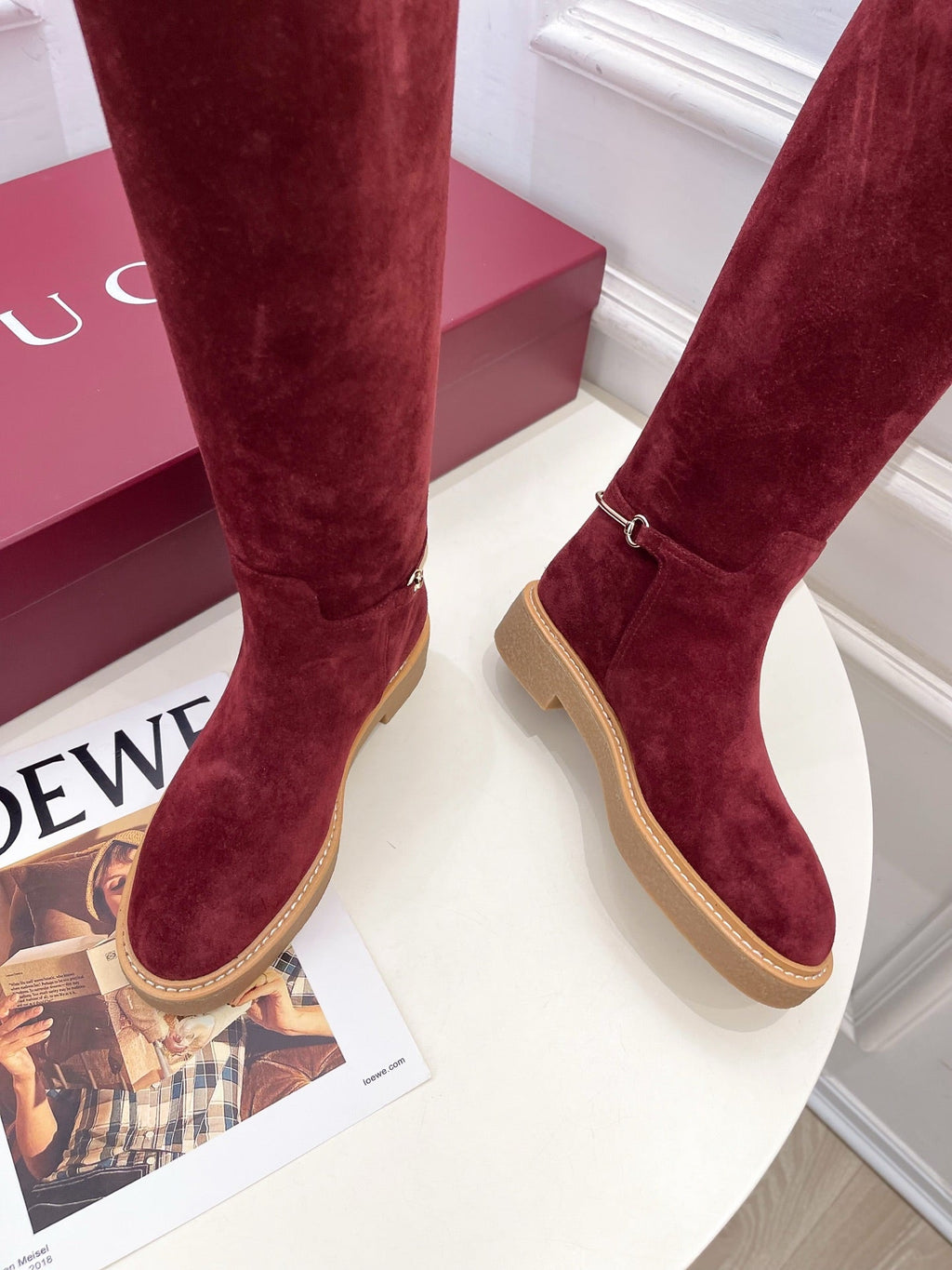 Gucci 25???? hight boots wine red suede 435368