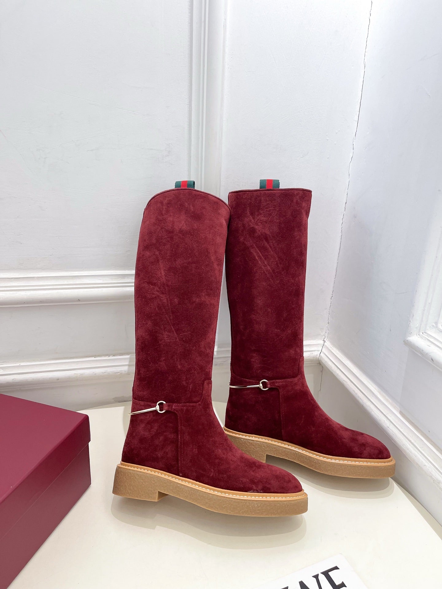Gucci 25???? hight boots wine red suede 435368