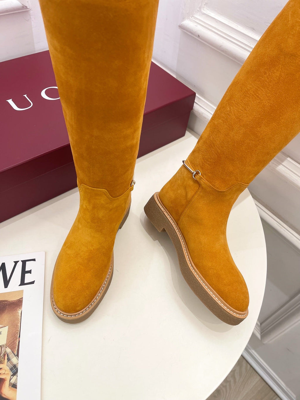 Gucci 25???? hight boots mustard yellow suede 435370