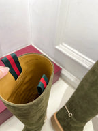 Gucci 25???? hight boots olive green suede 435371