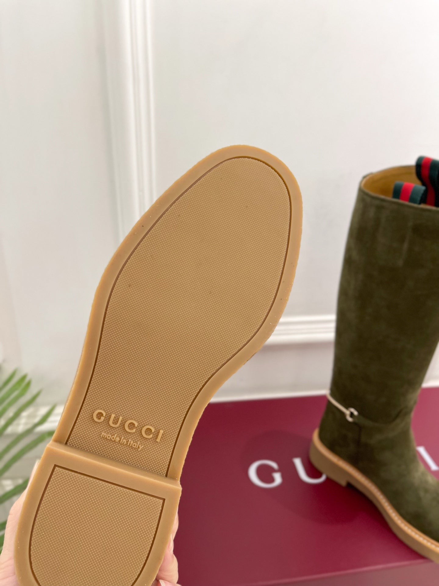 Gucci 25???? hight boots olive green suede 435371