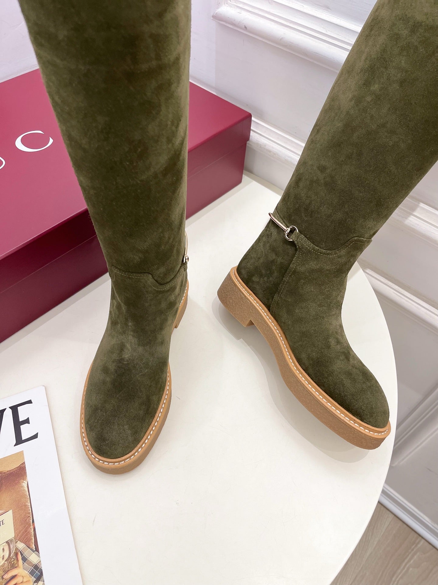 Gucci 25???? hight boots olive green suede 435371