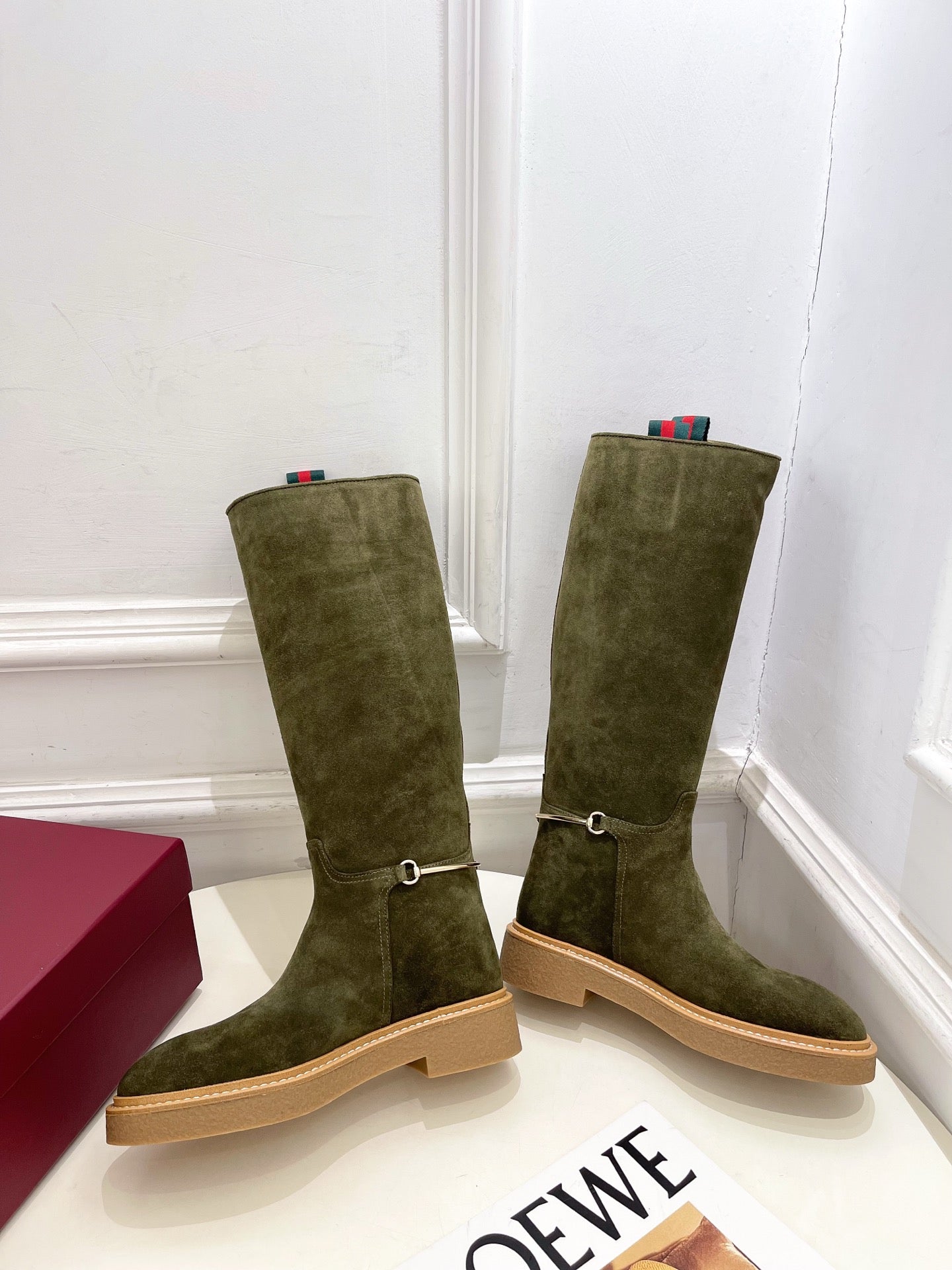 Gucci 25???? hight boots olive green suede 435371