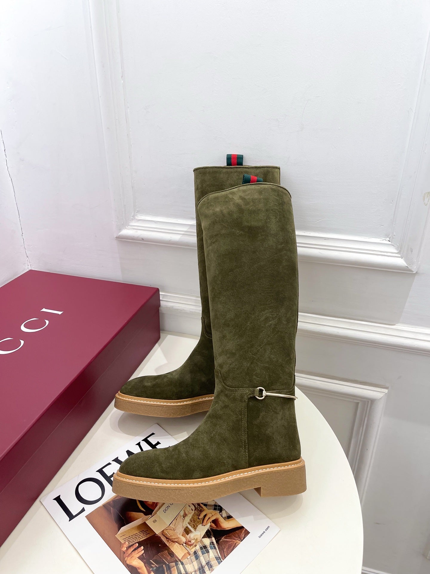 Gucci 25???? hight boots olive green suede 435371