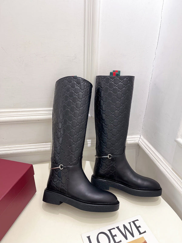 Gucci 25???? Horsebit Detail Logo Black Calfskin 435373