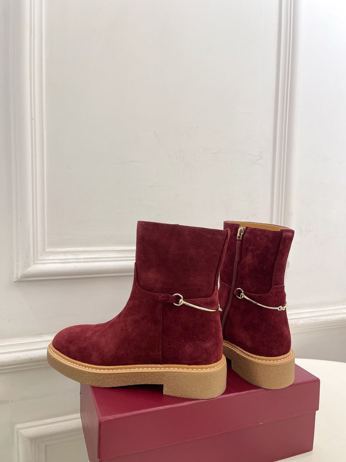 Gucci 25???? horsebit ankle boots wine red suede 435375