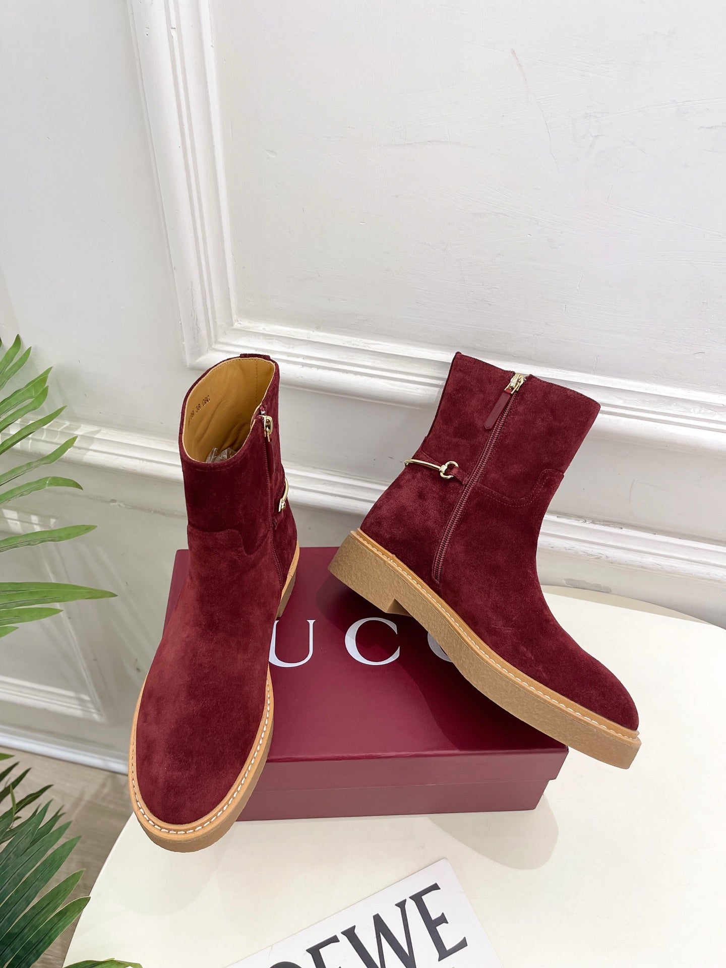 Gucci 25???? horsebit ankle boots wine red suede 435375