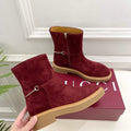 Gucci 25???? horsebit ankle boots wine red suede 435375
