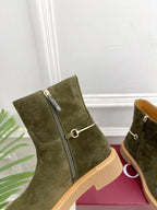 Gucci 25???? horsebit ankle boots olive green suede 435378