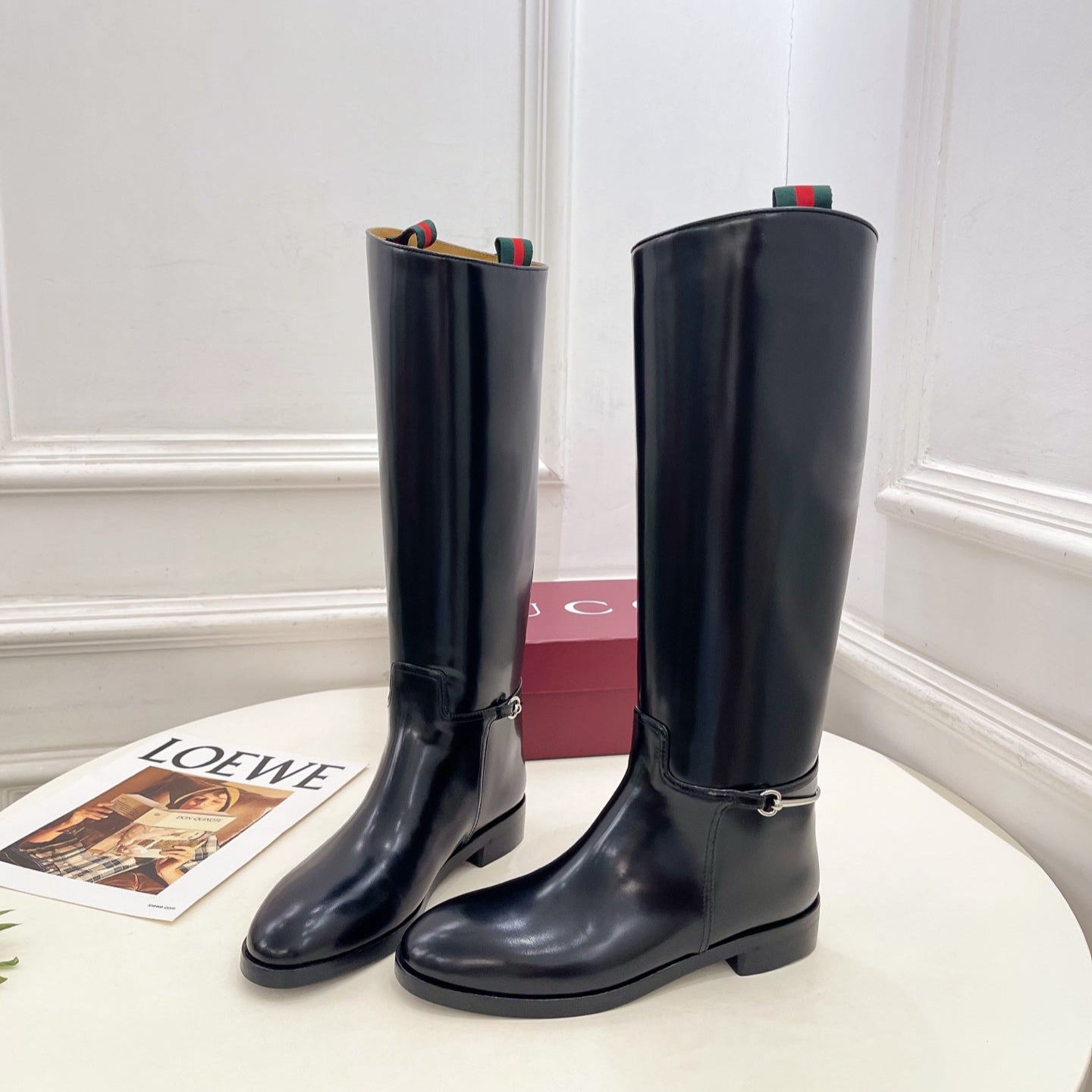 Gucci 25???? horsebit long boots black calfskin 435381