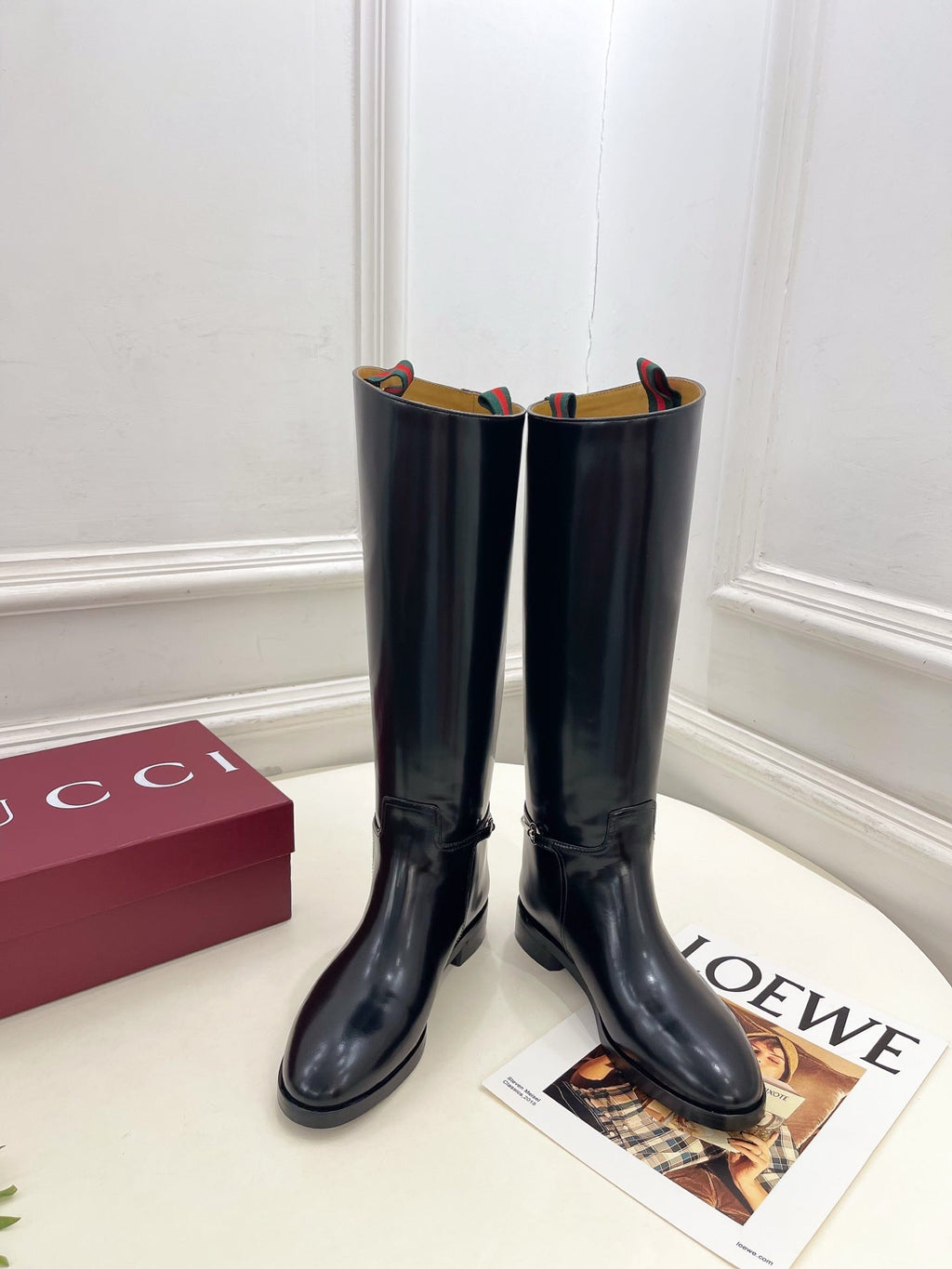 Gucci 25???? horsebit long boots black calfskin 435381