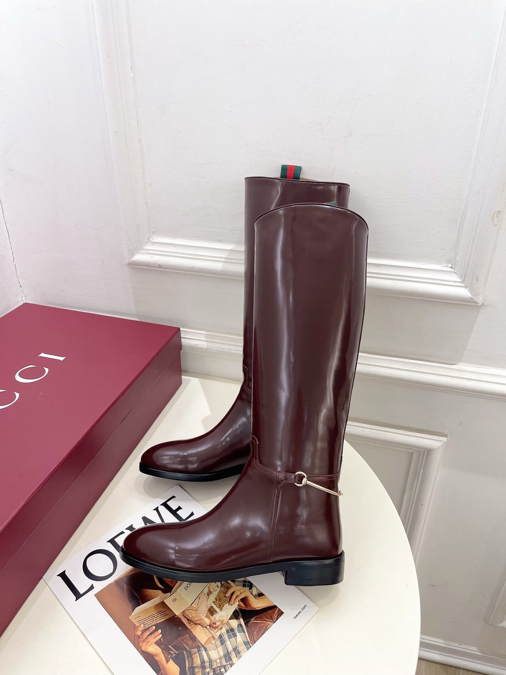 Gucci 25???? horsebit long boots burgundy calfskin 435382