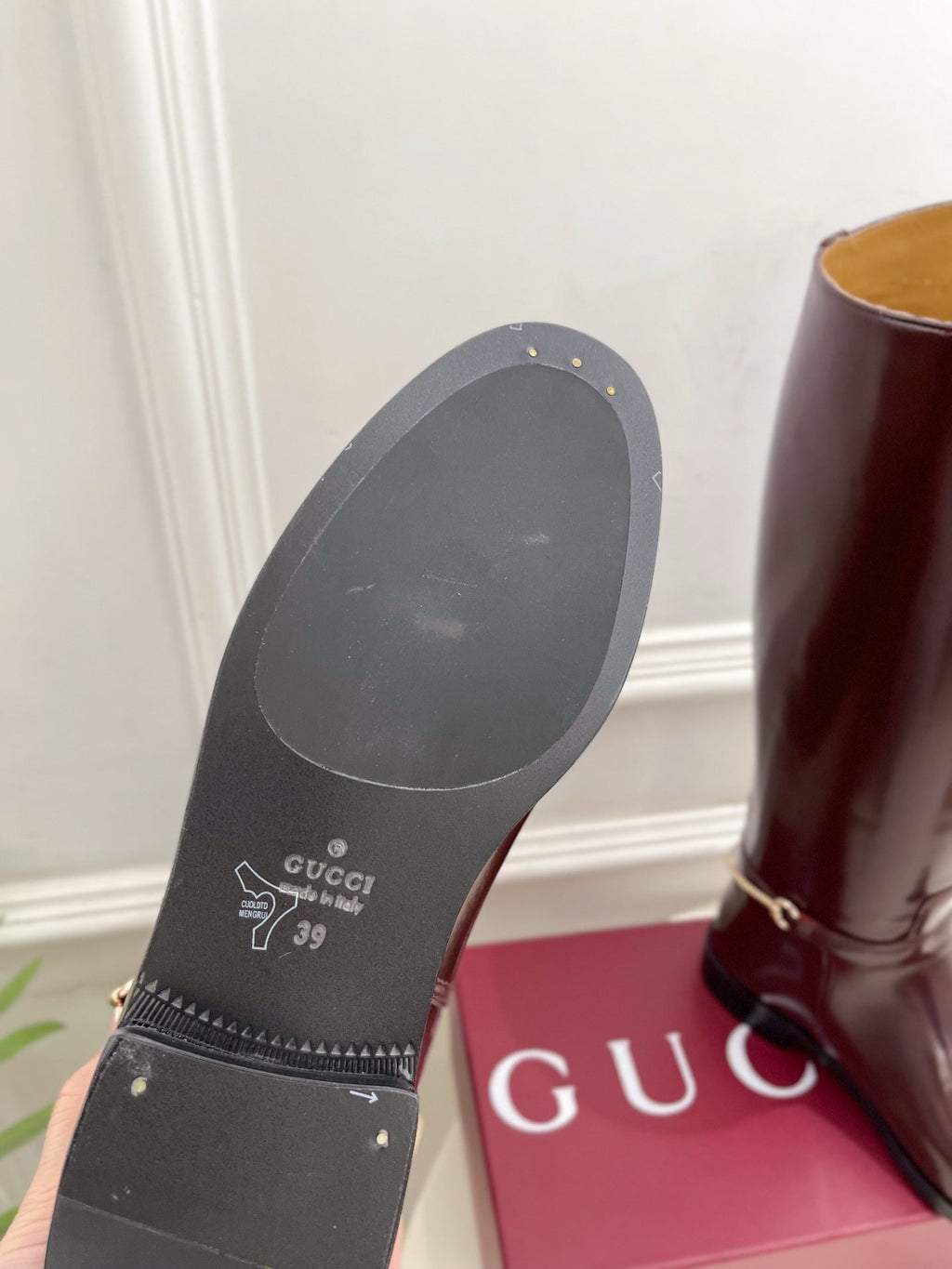 Gucci 25???? horsebit long boots burgundy calfskin 435382