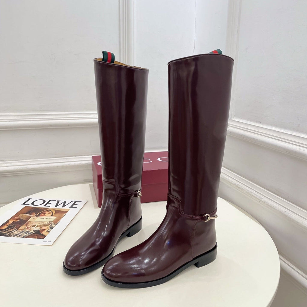 Gucci 25???? horsebit long boots burgundy calfskin 435382