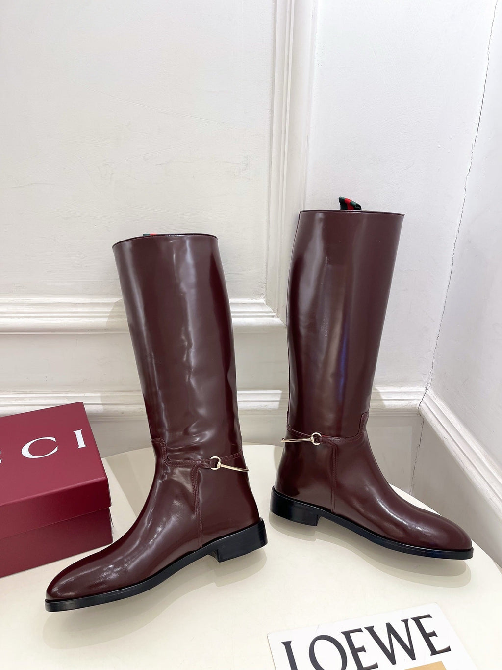 Gucci 25???? horsebit long boots burgundy calfskin 435382