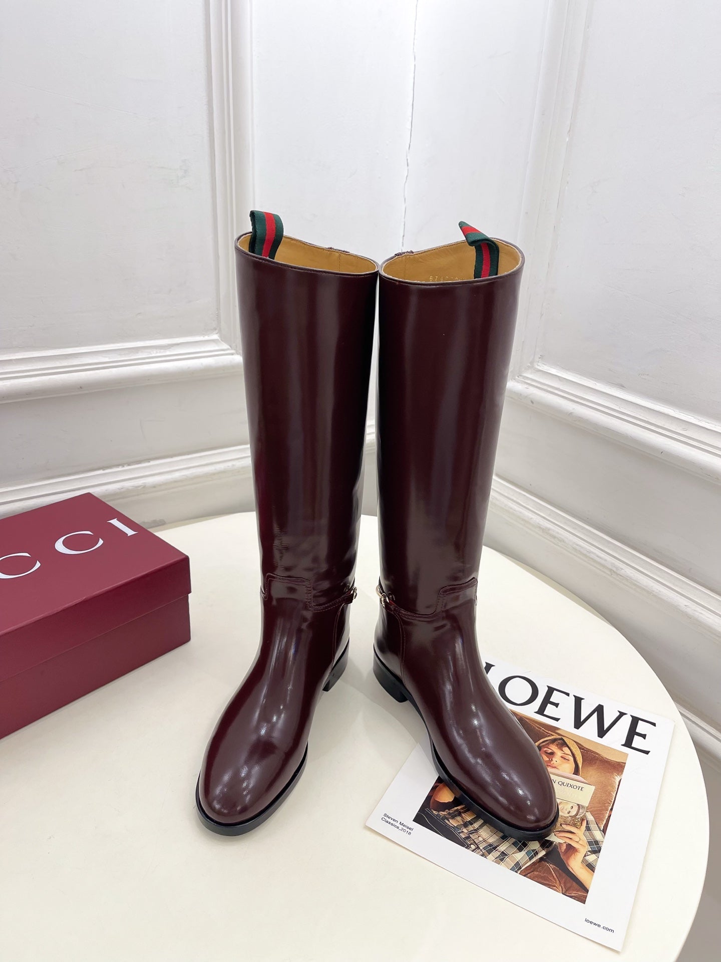 Gucci 25???? horsebit long boots burgundy calfskin 435382