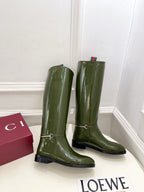 Gucci 25???? horsebit long boots dark olive green patent calfskin 435383