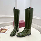 Gucci 25???? horsebit long boots dark olive green patent calfskin 435383