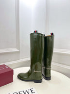 Gucci 25???? horsebit long boots dark olive green patent calfskin 435383