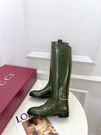Gucci 25???? horsebit long boots dark olive green patent calfskin 435383