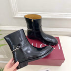 Gucci 25???? horsebit ankle boots black patent calfskin 435384