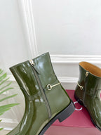 Gucci 25???? horsebit ankle boots dark olive green patent calfskin