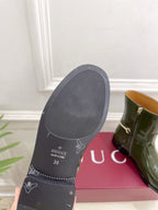 Gucci 25???? horsebit ankle boots dark olive green patent calfskin