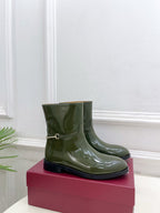 Gucci 25???? horsebit ankle boots dark olive green patent calfskin