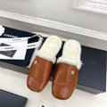 CC 25K Double C Pearl Fur Slippers Brown White Calfskin Shearing 586999
