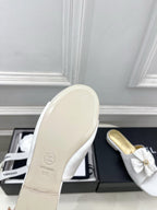 CC 26s Bow Slippers White Satin Sheepskin 586897