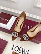 GG 26 High-Heeled 85 Pumps Camel Brown Suede 587076