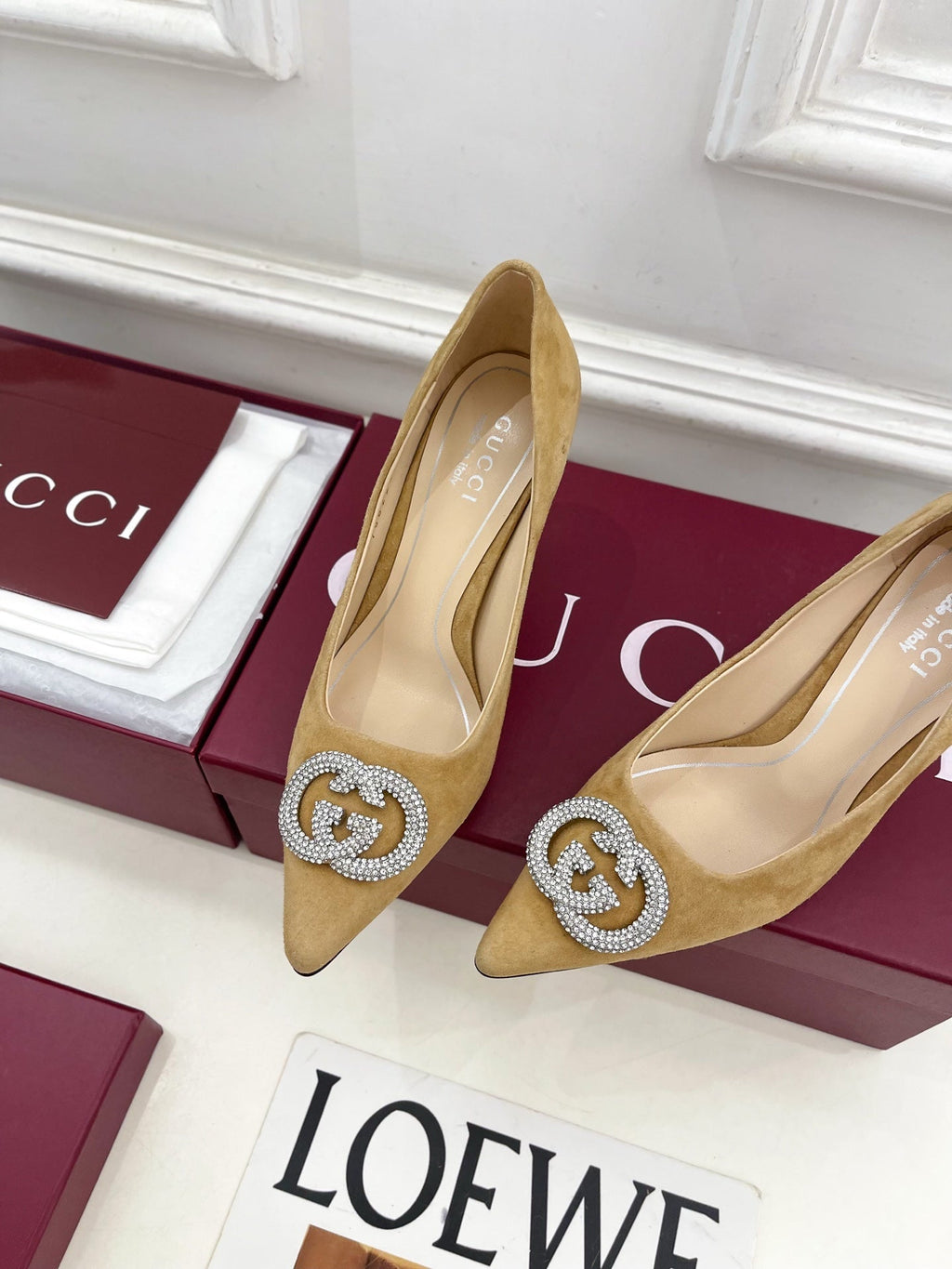 GG 26 High-Heeled 85 Pumps Beige Suede 587077