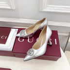 GG 26 High-Heeled 85 Pumps Sliver Metallic Cowhide 587079