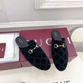 GG 26 Horsebit Flat Mules Rhinestones Black Velvet 587080