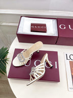GG 26 High-Heeled Mules 85 White Beige Leather 587084