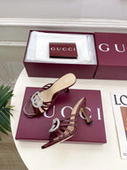 GG 26 High-Heeled Mules 85 Dark Red Beige Patent Leather 587085
