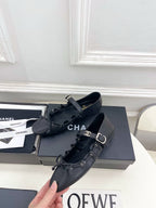CC 26 SS Ruffled Bow Mary Jane Flats Black Calfskin 586928