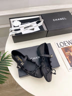 CC 26 SS Ruffled Bow Mary Jane Flats Black Calfskin 586928