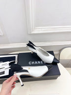 CC 26 SS Open-Back Sandals 7.5cm White Black Calfskin 586932