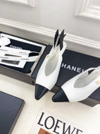 CC 26 SS Open-Back Sandals 7.5cm White Black Calfskin 586932